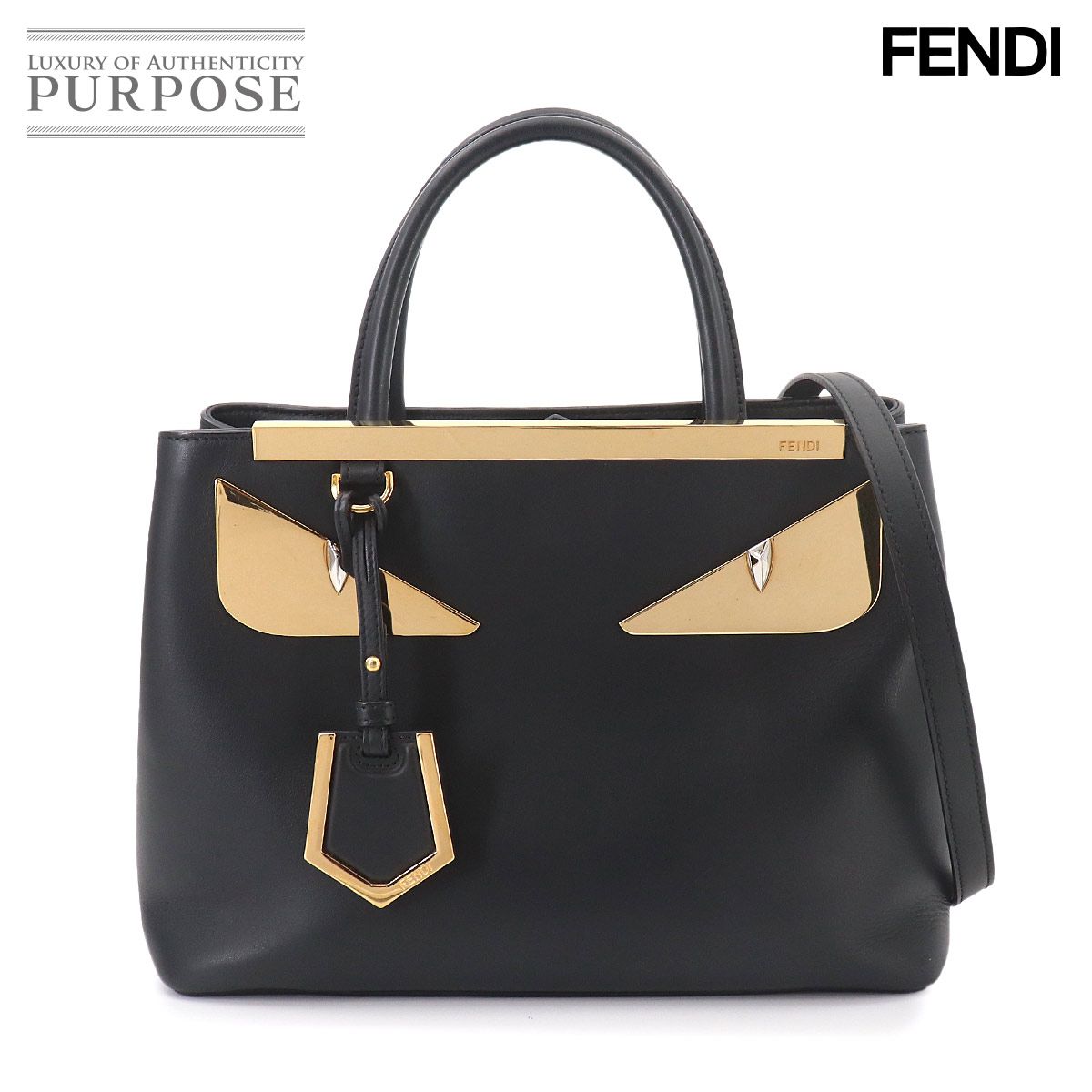 新品同様 フェンディ FENDI プチ トゥージュール モンスター バグズ 2way ハンド ショルダー バッグ ブラック レザー 8BH253 90326933