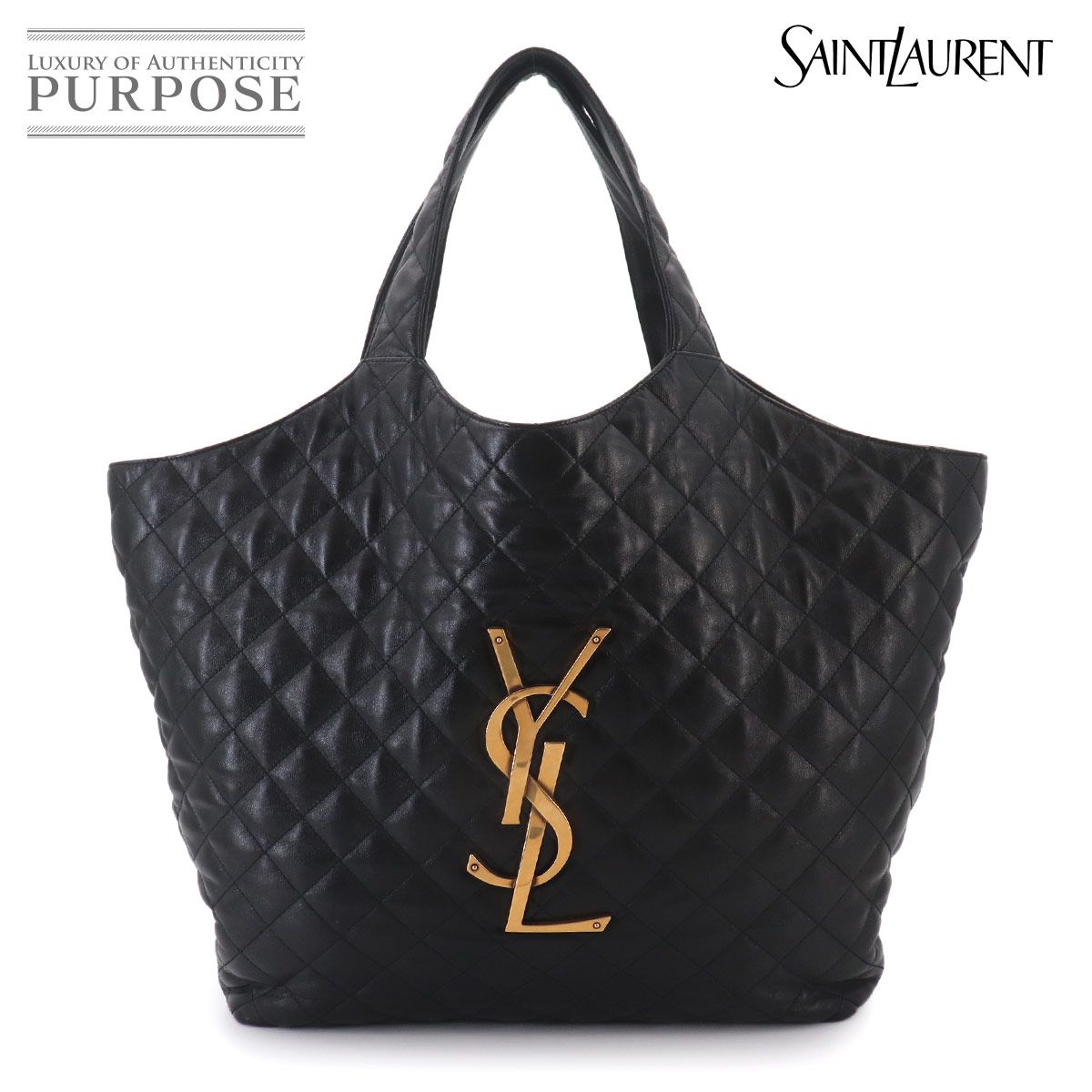 新品同様 サンローラン SAINT LAURENT イカール マキシ ショッピング トート バッグ レザー ブラック 698651 90326961