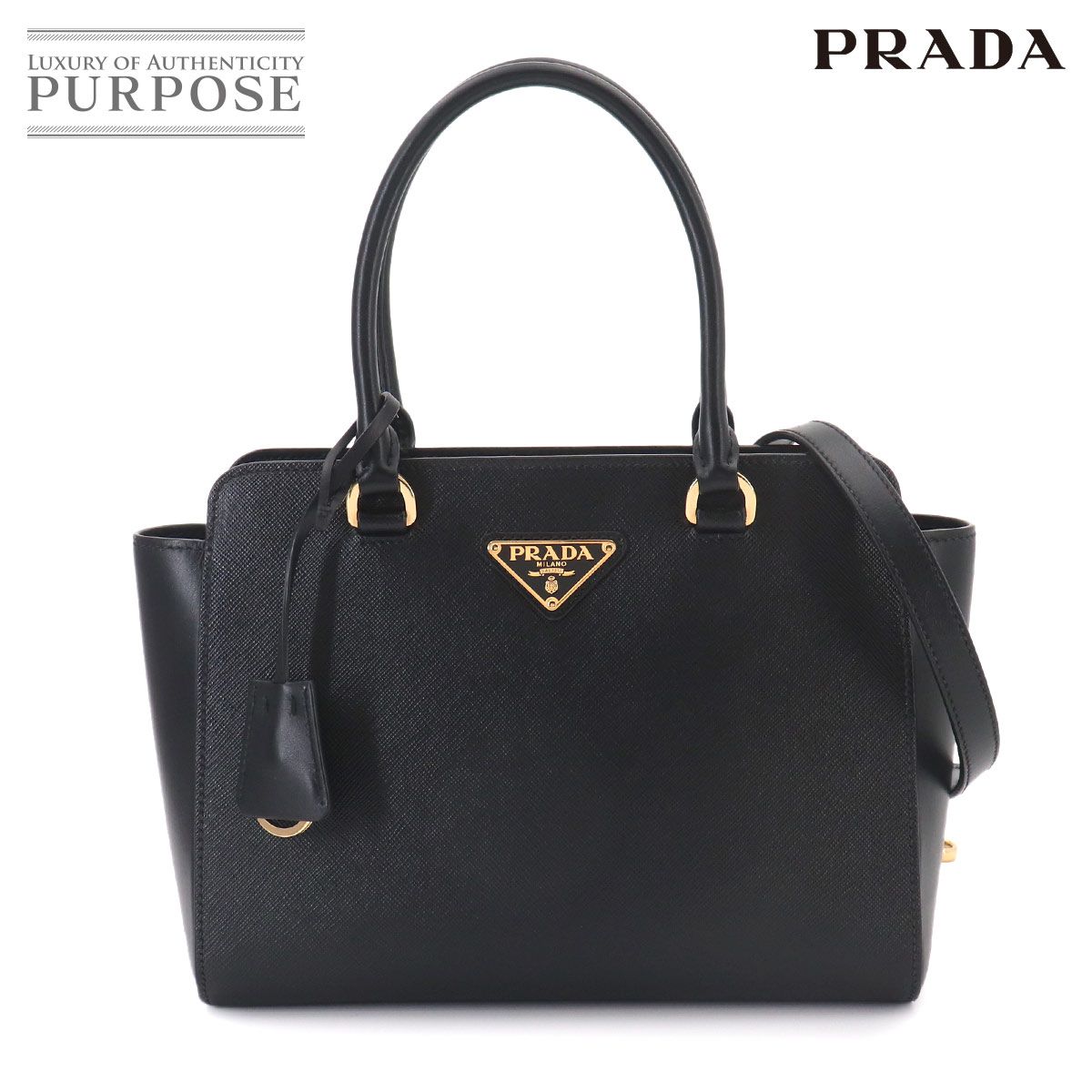 未使用 展示品 プラダ PRADA サフィアーノ 2way ハンド ショルダー バッグ レザー ネロ ブラック ゴールド 金具 90327174