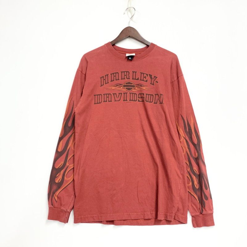 【中古品】 HARLEY-DAVIDSON ハーレーダビッドソン メキシコ製 00’S FLAME SLEEVE EAGLE フレイム スリーブ イーグル L S TEE ロング スリーブ Tシャツ トップス 長袖 【146-260612-ya-02-izu】