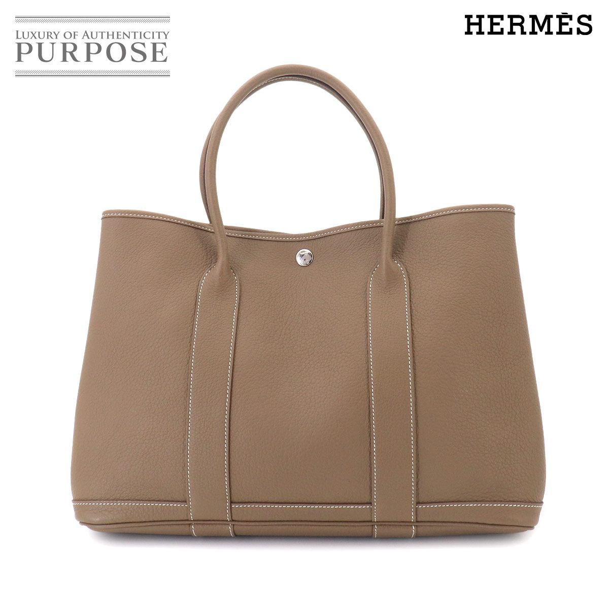 新品同様 エルメス HERMES ガーデンパーティ 36 PM トート バッグ ネゴンダ エトゥープ □Q刻印 シルバー 金具 Garden Party PM 90328402