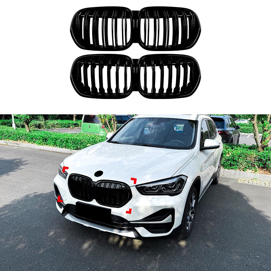 ビーエムダブリュー BMW X1 F48 F49 LCI 2020-2022対応 フロントグリル フロントバンパー部装着 シングルライン ブラック LEDなし ダブルライン ブラック LED発光 フロントフェイスを引き締めるスポーティ外装パーツ ドレスアップ用