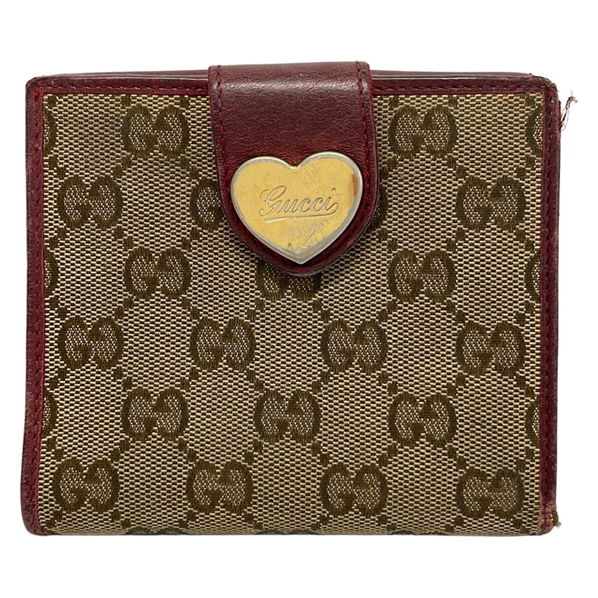 ※【ソムリエ５点セット】 GUCCI(グッチ) Wホック財布 GG柄 203549 ベージュ×ボルドー ハート