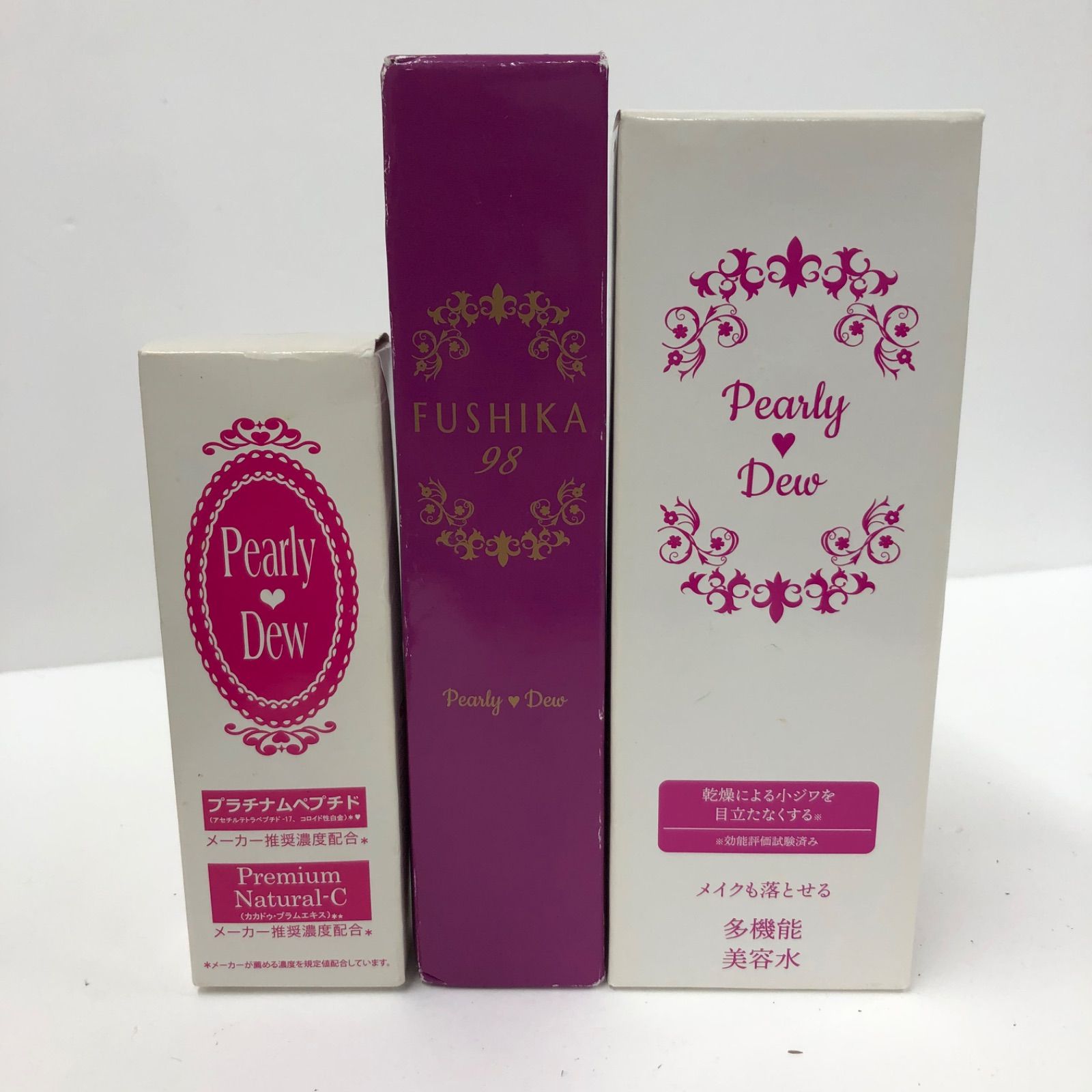 K3076 Pearly Dew パーリーデュー FUSHIKA98 プレミアム やわハリミルク美容水 110ml / 潤ツヤ映え ミネラルCC 30g / ふきとり化粧水 250ml 計3点セット