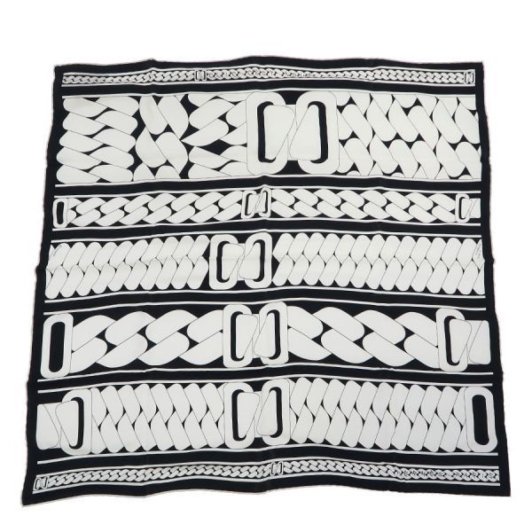 エルメス カレ70 白／黒 【Bランク】【中古】