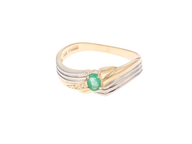 JEWELRY ノンブランドジュエリー 貴金属･宝石 リング・指輪 K18 ゴールド Pt900 プラチナ エメラルド ダイヤモンド 0.01ct 12号 レディース【中古】460