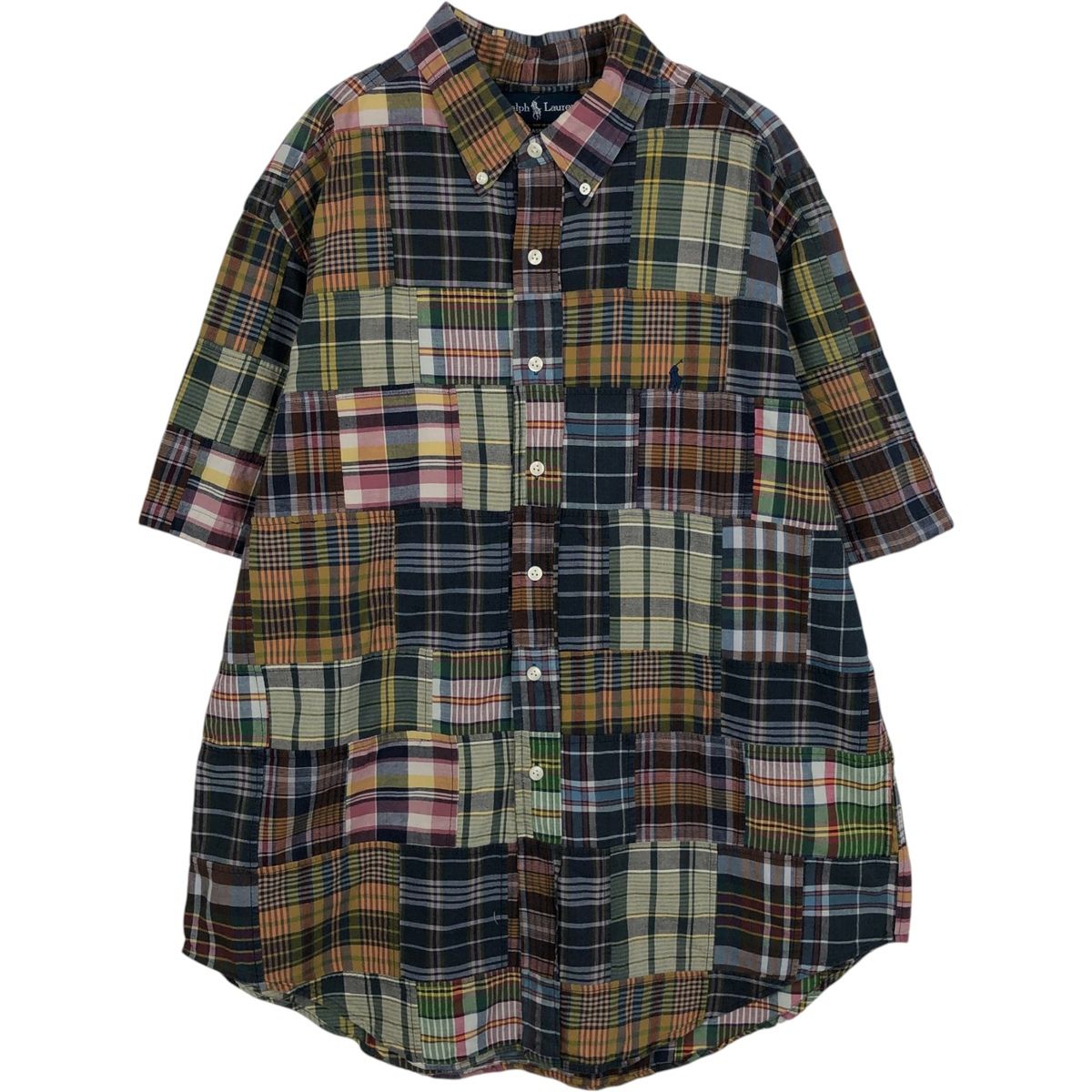 古着 ラルフローレン Ralph Lauren CLASSIC FIT クラシックフィット パッチワーク 半袖 ボタンダウン チェックシャツ/eaa623563