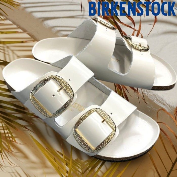 BIRKENSTOCK ビルケンシュトック ドイツ製 Arizona Big Buckle アリゾナ ビッグバックル EVAソール レザー サンダル 定価2.7万 1029520 ハイシャイン アンティーク ホワイト▲066▼60611s01