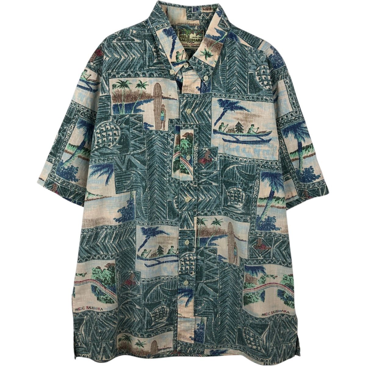 古着 90年代 レインスプーナー REYNSPOONER MELE KALIKIMAKA クリスマス限定モデル 総柄 ボタンダウン ハワイアンアロハシャツ/eaa650711