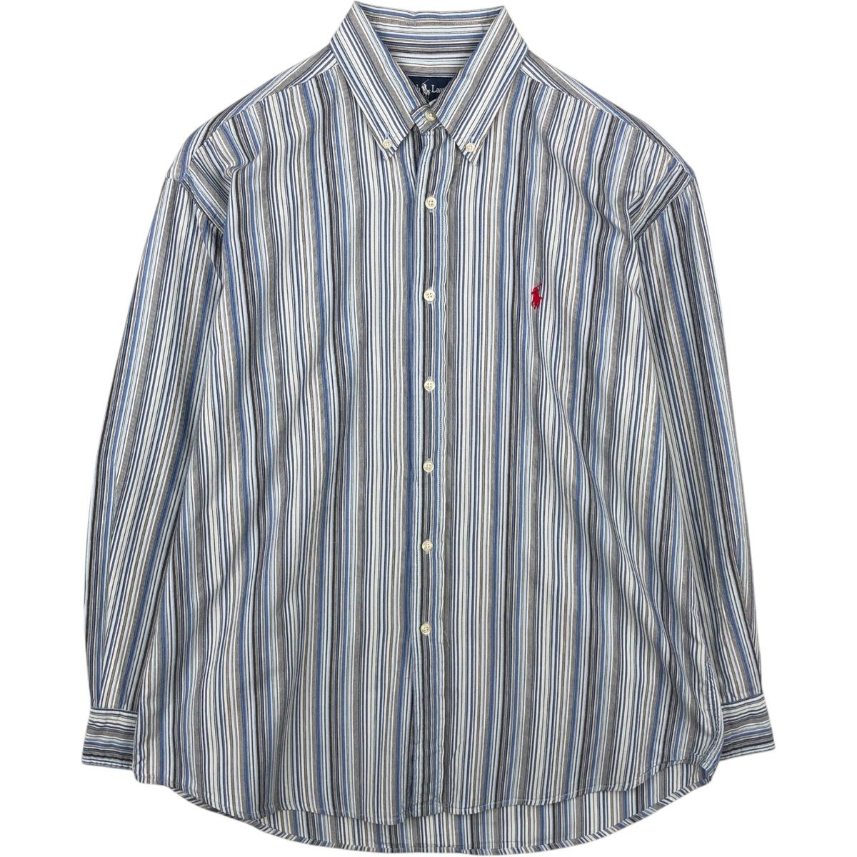 古着 ラルフローレン Ralph Lauren BLAKE マルチストライプ 長袖 ボタンダウンストライプシャツ メンズXL相当/eaa649965