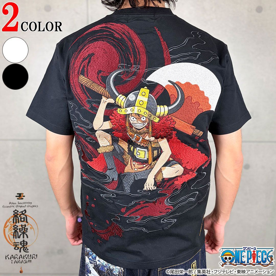 ＼予約 7月上旬発売予定／ONE PIECE× 絡繰魂 コラボ KARAKURI TAMASHII ルフィ エルバフ編 TEE 半袖 Tシャツ 262052 ゴムゴムの実 エルバフ 和柄 26SS