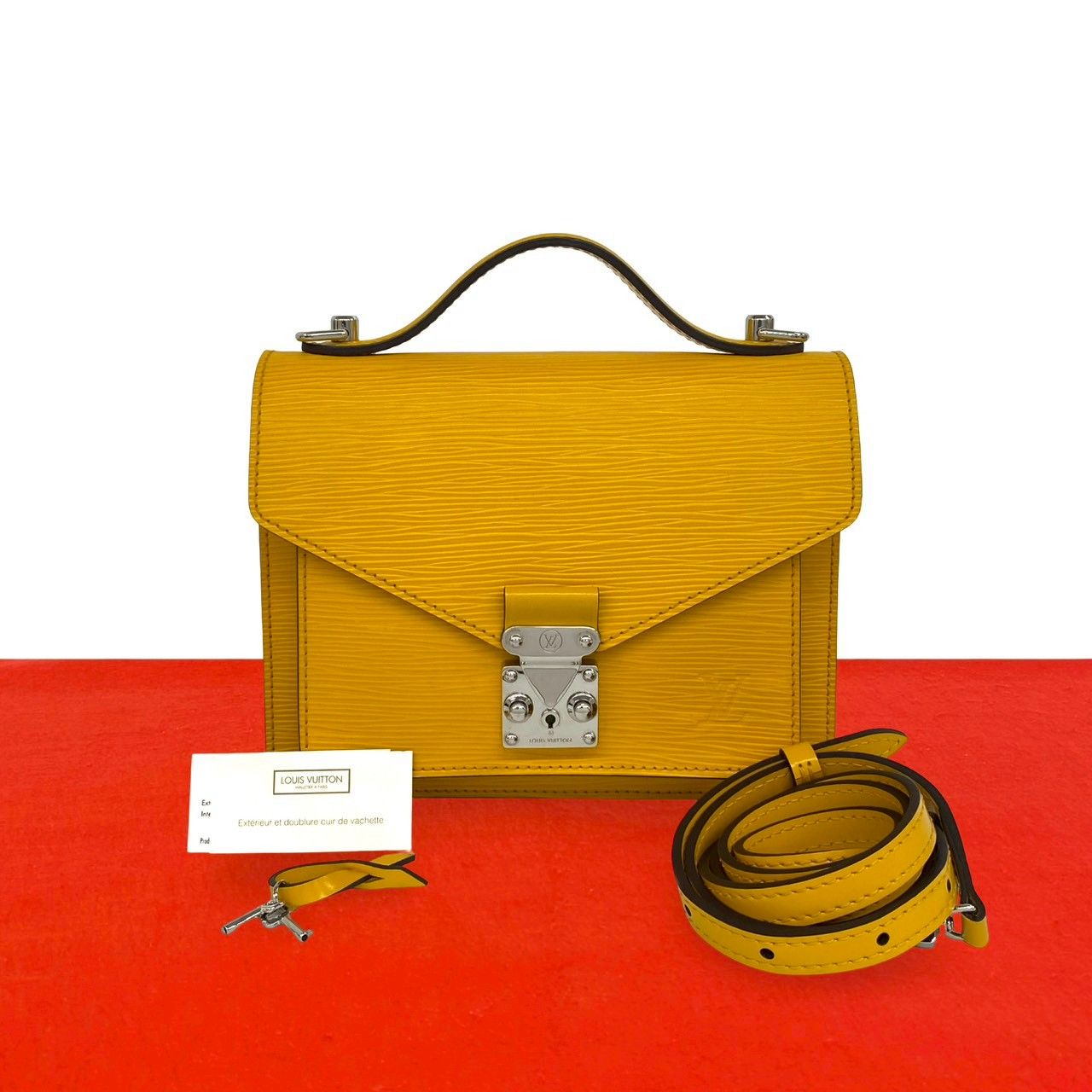 【レア】LOUIS VUITTON ヴェルニ モンソー　イエロー 正規品 鍵付 極 美品 LOUIS VUITTON ルイヴィトン モンソー BB エピ レザー 本革