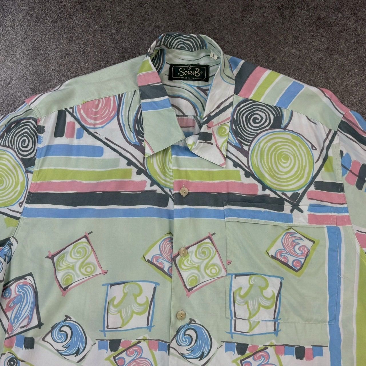 イタリア製 90s Vintage SCARAB オープンカラーシャツ 半袖シャツ 柄