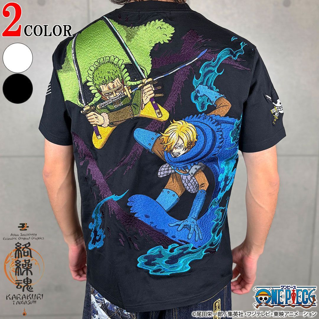 ＼予約 7月上旬発売予定／ONE PIECE× 絡繰魂 コラボ KARAKURI TAMASHII ゾロ & サンジ エルバフ編 TEE 半袖 Tシャツ 262056 麦わらの一味 和柄 26SS