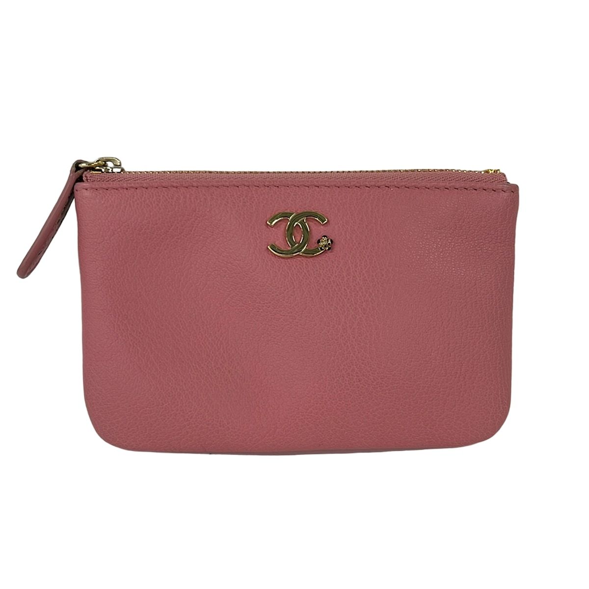 CHANEL(シャネル) ポーチ CC+プチカメリア ピンク ゴールド金具/フラワー(花) レザー