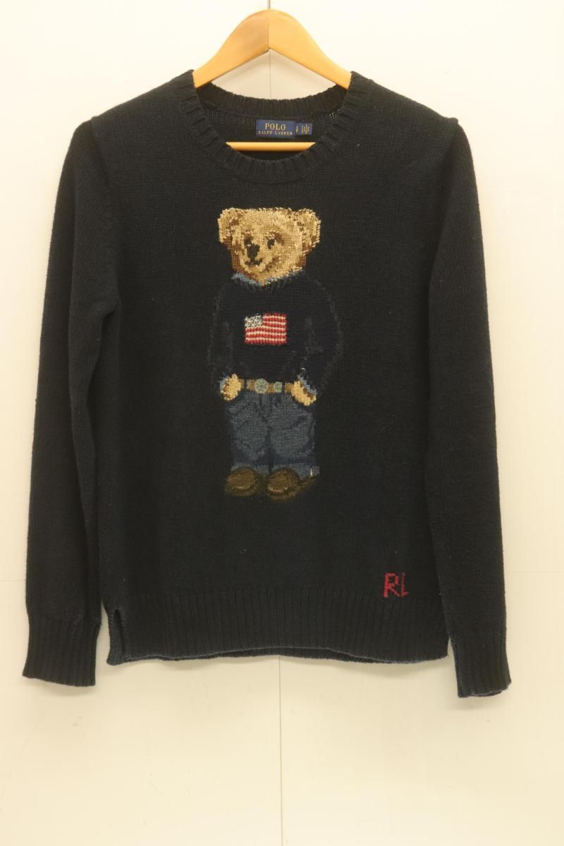 【中古】 POLO RALPH LAUREN レディースニット セーター S ポロベア―ニット POLO RALPH LAUREN S 紺 ネイビー 無地