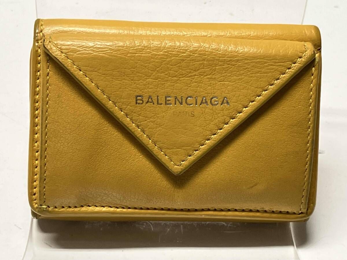 BALENCIAGA ペーパーウォレット 391466・7144・B・532244 イエロー系 三つ折り財布 コンパクト