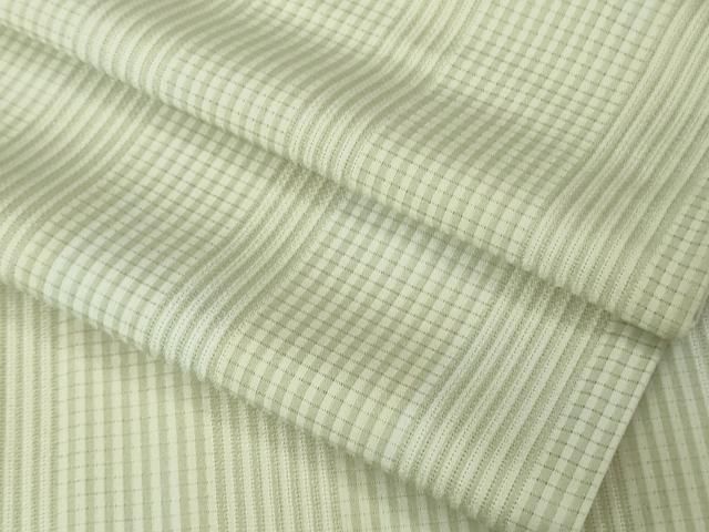 平和屋着物＊極上　夏物　小紋　市松紋絽　縞　若芽色×砂色　暈し染め　逸品　DZAB6975kh6