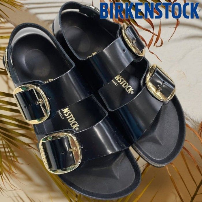BIRKENSTOCK ビルケンシュトック ドイツ製 Milano Big Buckle ミラノ ビッグバックル EVAソール レザー サンダル 定価2.8万 レディース 1024211 ハイシャイン ブラック 36▲066▼60611s02