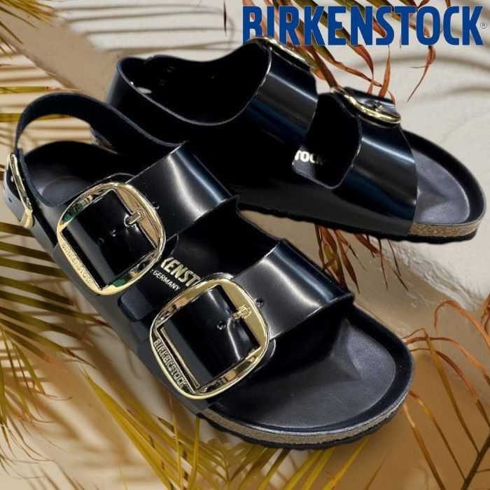 BIRKENSTOCK ビルケンシュトック ドイツ製 Milano Big Buckle ミラノ ビッグバックル EVAソール レザー サンダル 定価2.8万 1024211 ハイシャイン ブラック 42▲066▼60611s02