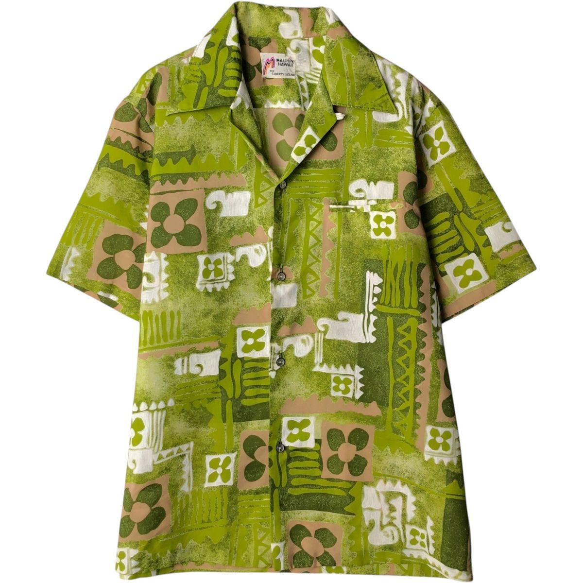 古着 MALIHINI HAWAII 総柄 オープンカラー ハワイアンアロハシャツ メンズXL相当 ボックスシャツ ヴィンテージ/eaa648895