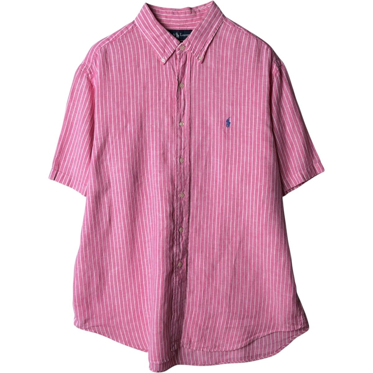 古着 ラルフローレン Ralph Lauren CLASSIC FIT クラシックフィット ストライプ柄 半袖 リネン ボタンダウンシャツ/eaa649201