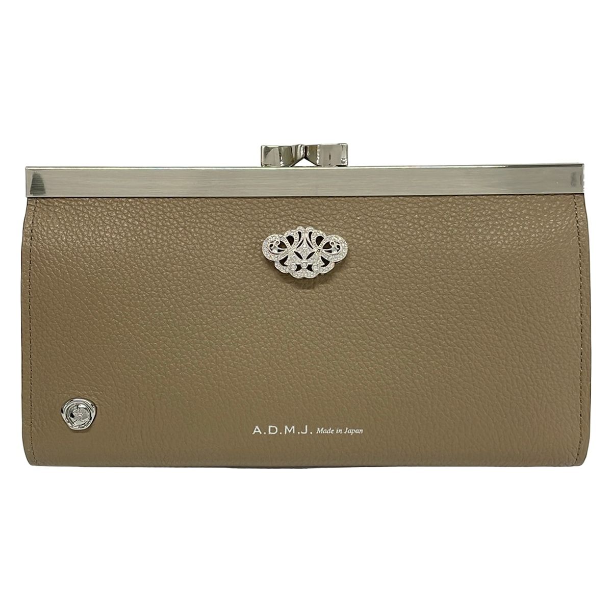 AccessoiresDeMademoiselle(ADMJ)(アクセソワ・ドゥ・マドモワゼル) 長財布美品 - グレーベージュ ラインストーン/がま口 レザー