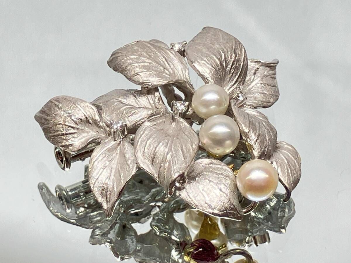 鑑別書付き】 K18WG(総12.2g) 真珠 ダイヤモンド0.09ct ルビー0.26ct