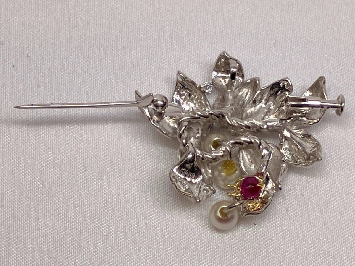 鑑別書付き】 K18WG(総12.2g) 真珠 ダイヤモンド0.09ct ルビー0.26ct