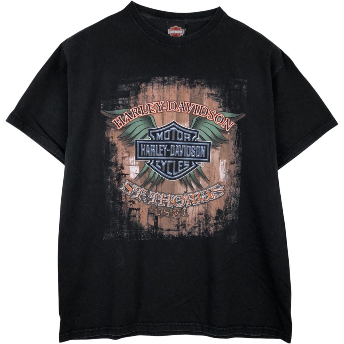 古着 ハーレーダビッドソン Harley-Davidson ドクロ柄 スカル柄 スカルウィング モーターサイクル バイクTシャツ メンズL相当/eaa648517