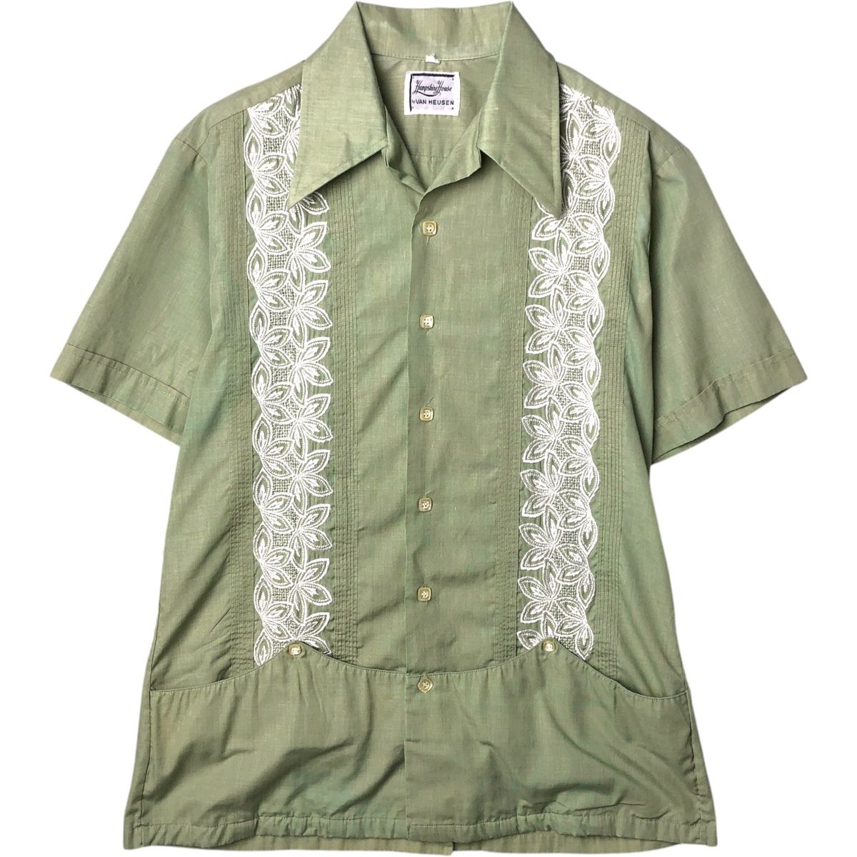 古着 70年代 ヴァンヒューゼン VANHEUSEN 半袖 オープンカラー メキシカンシャツ キューバシャツ ボックスシャツ メンズM相当/eaa645332