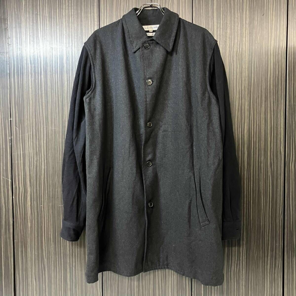 90s COMME des GARCONS SHIRT 袖切替ウールコート Sサイズ ブラック D-TK9210 コムデギャルソンシャツ