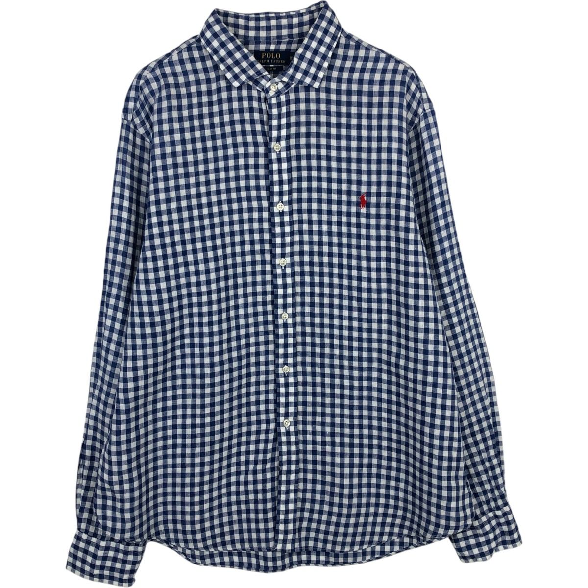 古着 ラルフローレン Ralph Lauren POLO RALPH LAUREN SLIM FIT チェック柄 ギンガムチェック 長袖 リネンシャツ メンズXXL相当/eaa649022