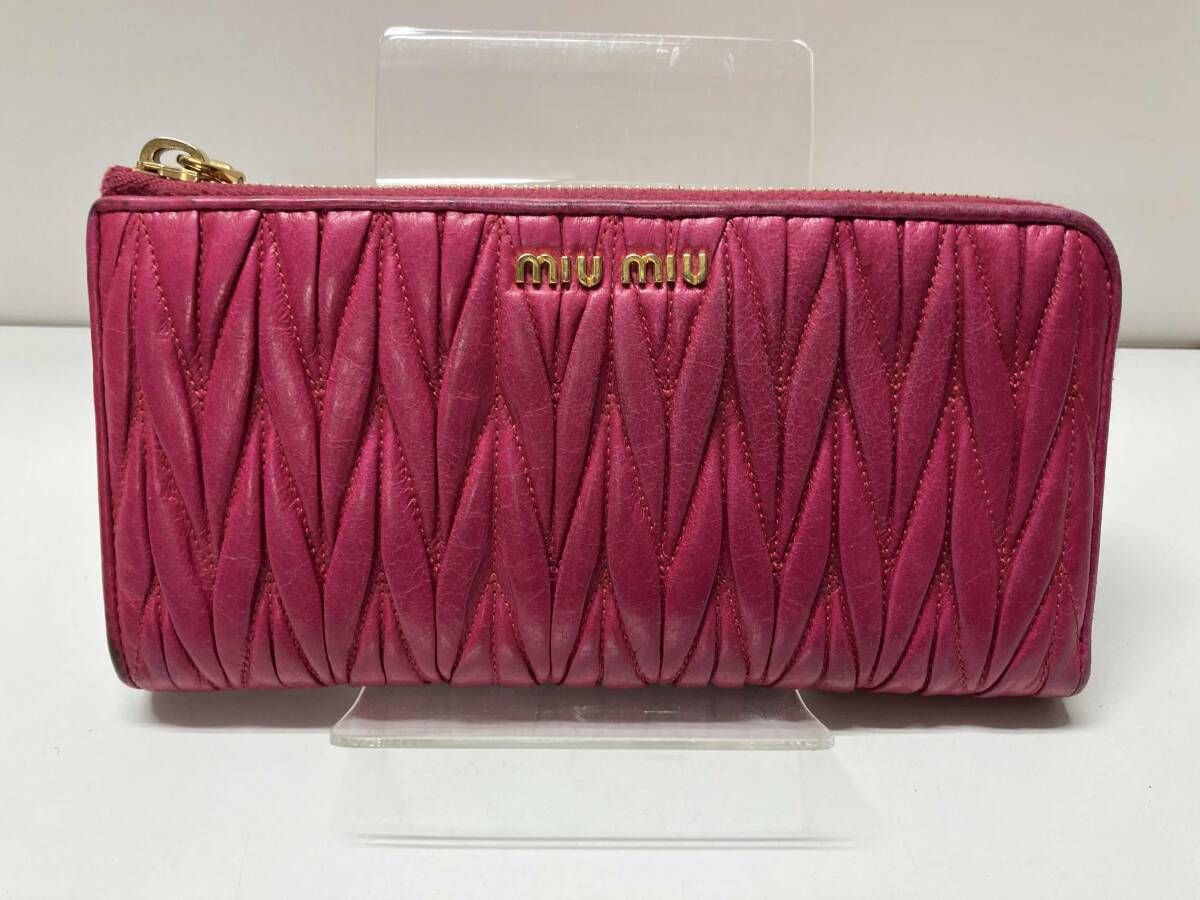 MIU MIU 194B L字ファスナー長財布 5M1183 濃いピンク系 ミュウミュウ