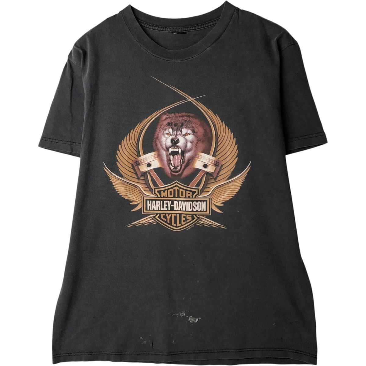 古着 00年代 ハーレーダビッドソン Harley-Davidson オオカミ柄 鷲柄 イーグル柄 モーターサイクル バイクTシャツ メンズM相当/eaa648575