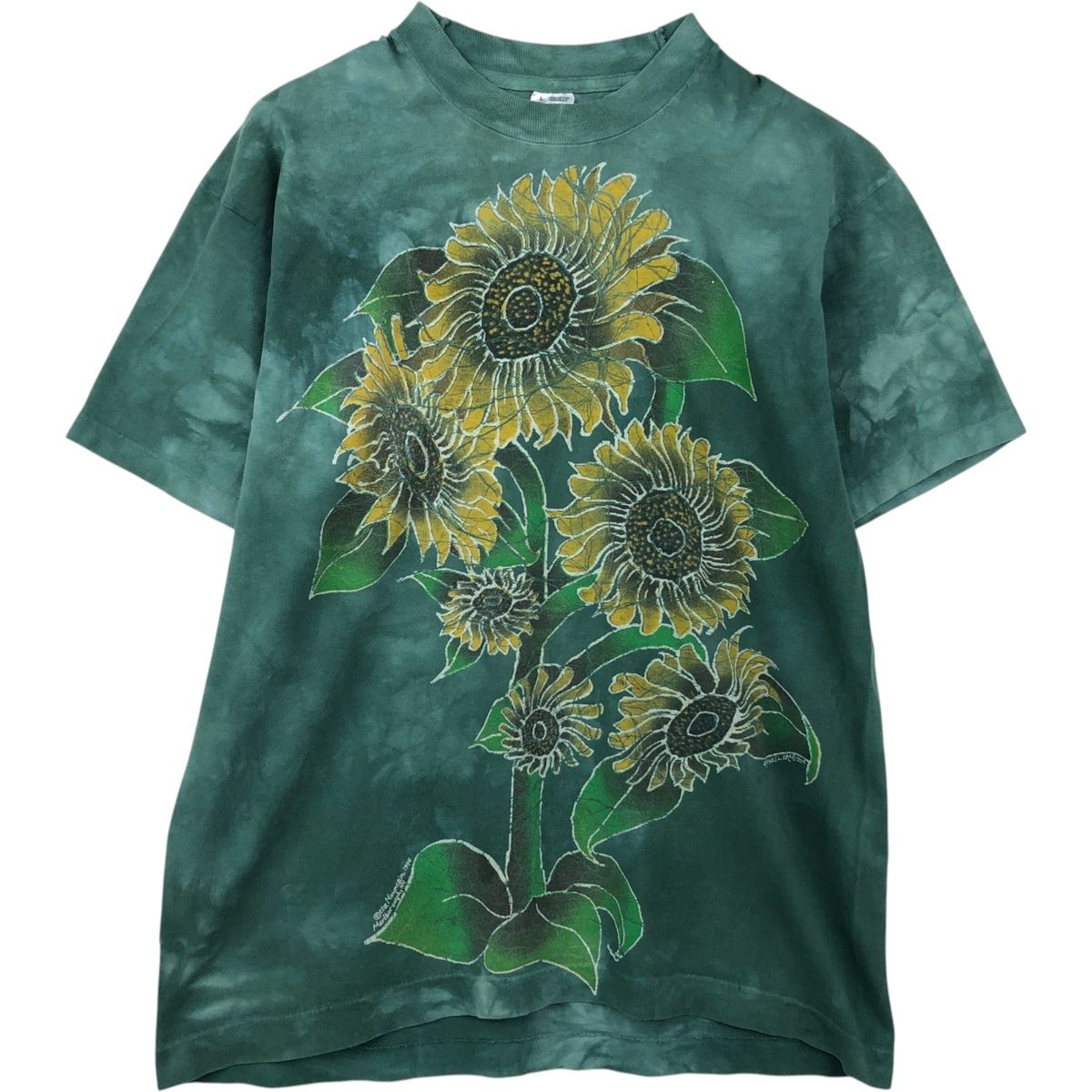 古着 90年代 フルーツオブザルーム FRUIT OF THE LOOM タイダイ柄 花柄 大判プリント アートTシャツ USA製 メンズL相当/eaa649678
