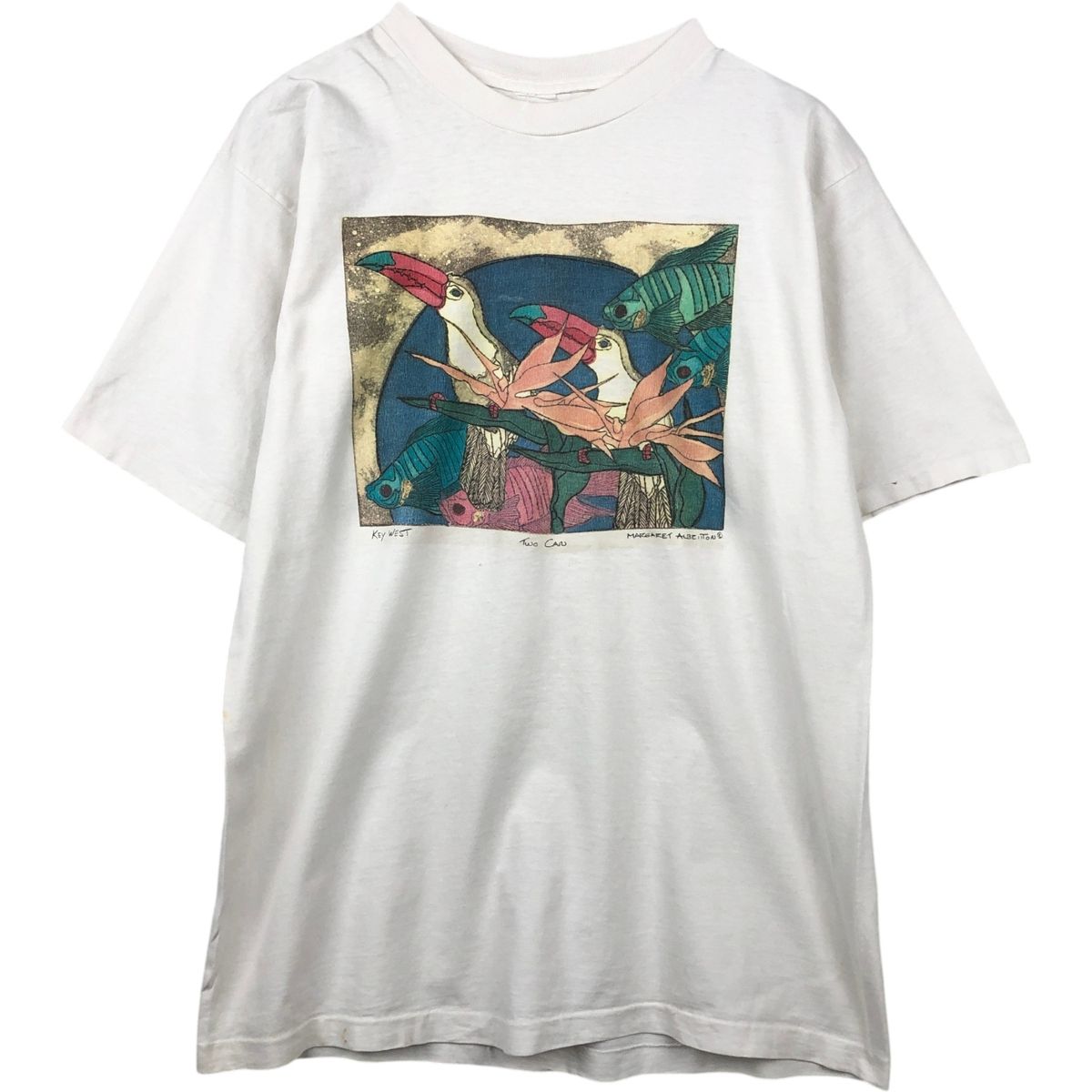 古着 ~90年代 魚柄 鳥柄 アートTシャツ メンズL相当 ヴィンテージ/eaa649681