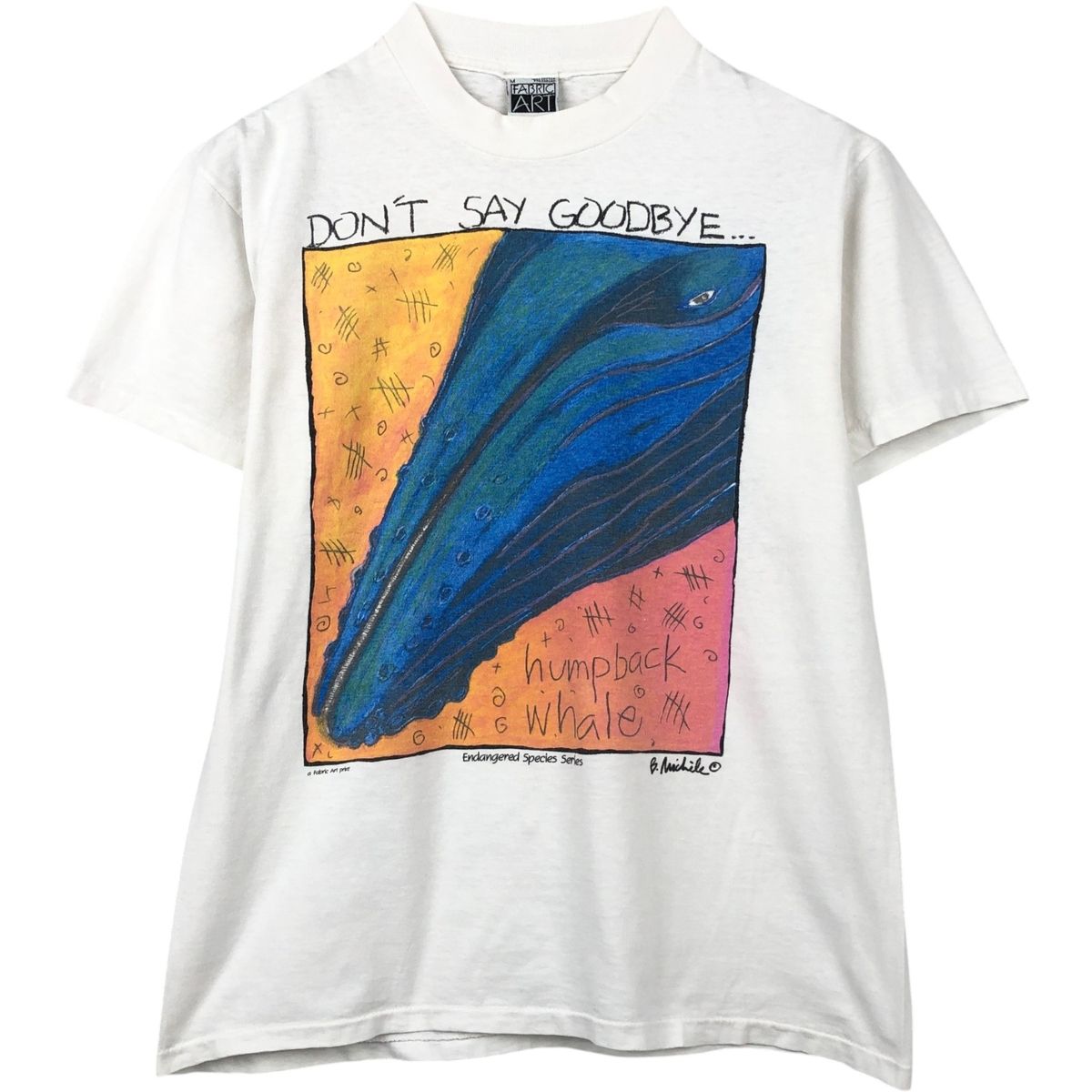 古着 90年代 FABRIC ART クジラ柄 メッセージ アートTシャツ USA製 メンズM相当 ヴィンテージ/eaa649686