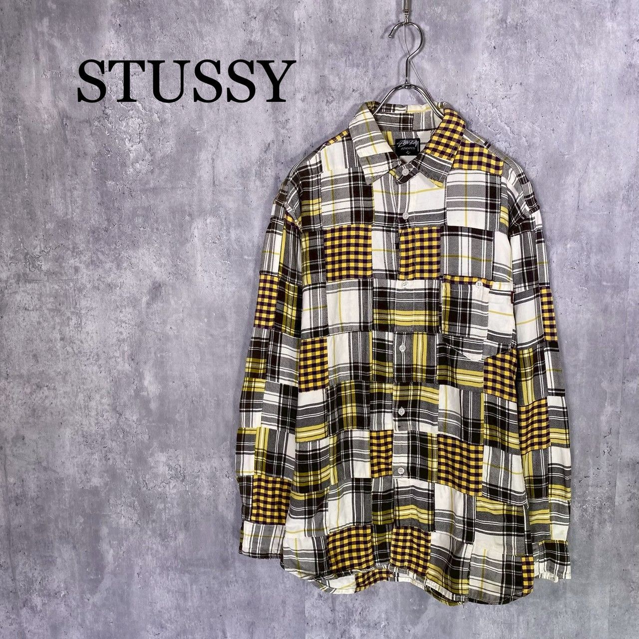 『STUSSY』ステューシー (L) パッチワークコットンネルシャツ メンズ