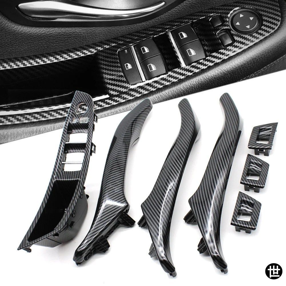 左ハンドル/右ハンドル対応 カーボン 車内ドアハンドルプル 7点セット BMW 5シリーズ F10 F11 520I 523I 525I 528I 530I 535I