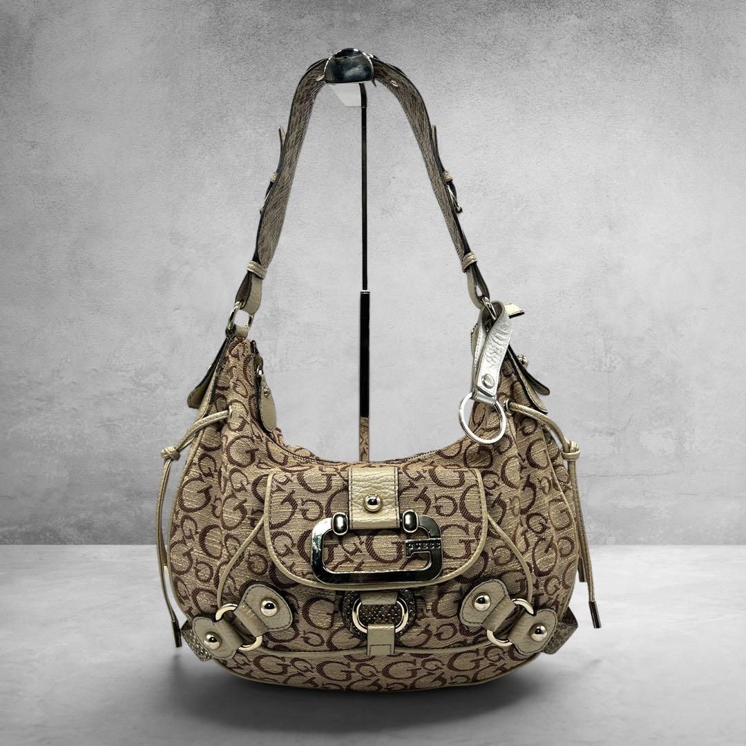 GUESS 00s Y2K Monogram Hobo Bag Leopard ギャル 平成ギャル ワンショルダー ショルダーバッグ ホーボーバッグ 総柄 モノグラム デカロゴ レオパード アニマル柄 アーカイブ ヴィンテージ 3045
