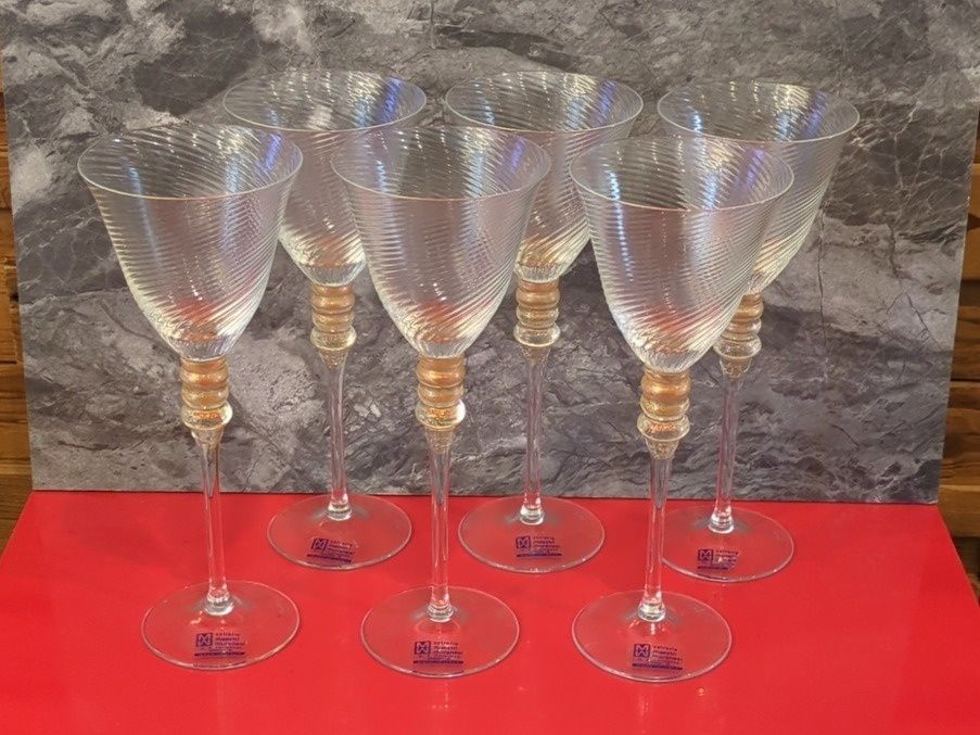 MURANO　ムラノ　金彩　ヴェネチア　ワイングラス　イタリア製　6客セット　食器　(高さ：21.5㎝)
