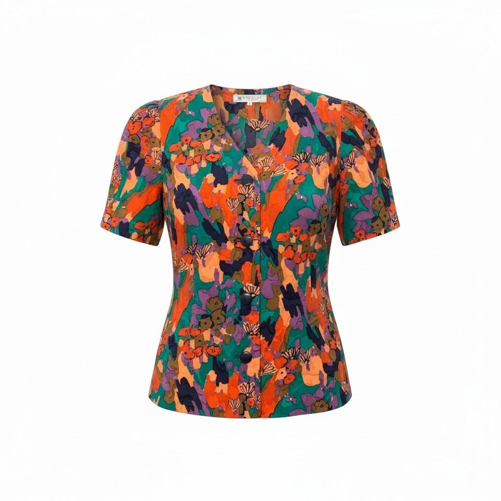 24c16 GIVENCHY ジバンシー Vintage 半袖ブラウス 花柄ブラウス カットソー トップス 15サイズ マルチカラー コットン100％ レディース 女性用o07t