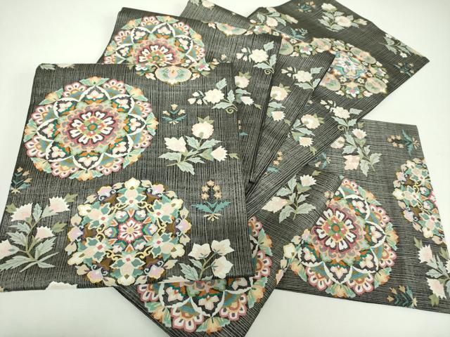 平和屋着物＊極上　夏物　明綴れ　袋帯　正倉院花文　黒地　金銀糸　正絹　逸品　DABF7701ps