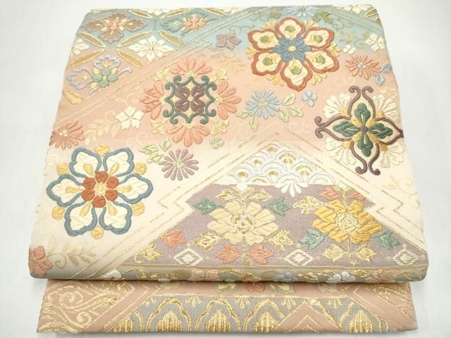 平和屋着物●唐織・西陣の老舗・名門・藤原織物　六通柄袋帯　草花文　金糸　正絹　逸品　CABI8979hy