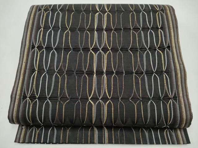 平和屋着物●六通柄袋帯　もじり織　幾何学文様　金糸　正絹　逸品　CABI9009hy