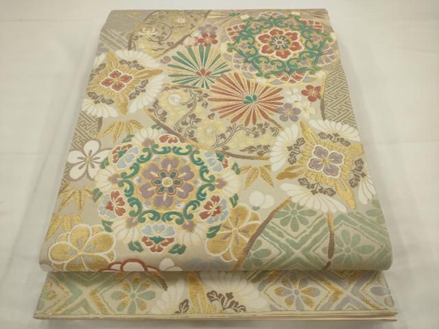 平和屋着物●六通柄袋帯　飾花文　金糸　正絹　逸品　AABJ7022pf