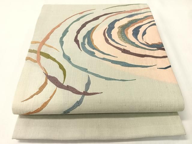 平和屋着物●総刺繍　太鼓柄袋帯　紬地　水面文様　正絹　逸品　CABI4315vp