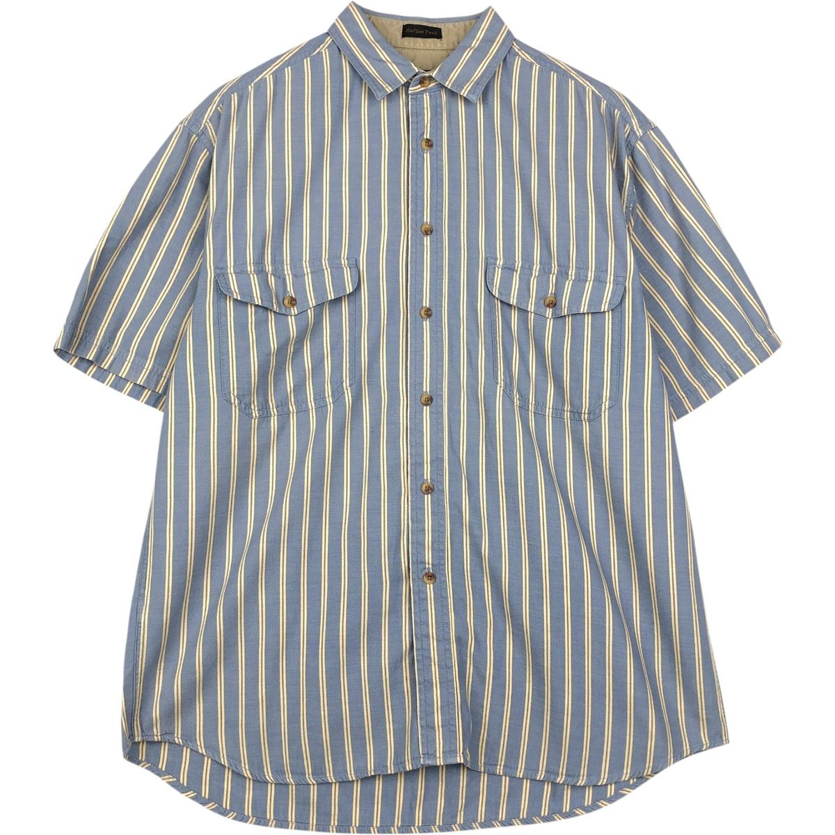 古着 90年代 エディーバウアー Eddie Bauer Rufton Twill 黒タグ 半袖 コットン ストライプシャツ フィリピン製 メンズL相当/eaa623286