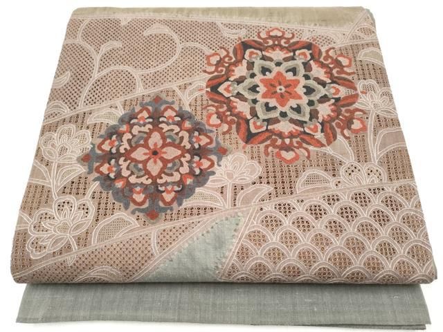 平和屋着物●中国三大刺繍　スワトウ刺繍　総刺繍　太鼓柄袋帯　紬地　正倉院花文　正絹　逸品　CABI9084hy